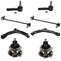 8-Piece Kit Front, Driver and Passenger Side, Lower Control Arm Kit, FWD, For Models With Stamped Steel Arms, 4-Wheel ABS, With 4 Stud Hub, 11.8 (in) Center to Center, includes (2) Control Arm, (2) Sway Bar Link, (2) Tie Rod End, and (2) Wheel Hub