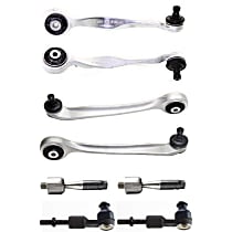 8-Piece Kit Front, Driver and Passenger Side, Upper, Frontward and Rearward Control Arm Kit, includes (4) Control Arm and (4) Tie Rod End