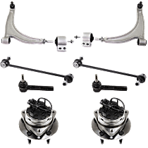 8-Piece Kit Front, Driver and Passenger Side, Lower Control Arm Kit, FWD, 4-Wheel ABS, Turbocharged, 11.8 (in) Center to Center, includes (2) Control Arm, (2) Sway Bar Link, (2) Tie Rod End, and (2) Wheel Hub