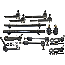 14-Piece Kit Front, Driver and Passenger Side Suspension Kit, includes (4) Ball Joint, (1) Idler Arm, (1) Pitman Arm, (2) Sway Bar Link, (2) Tie Rod Adjusting Sleeve, and (4) Tie Rod End