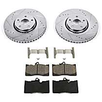 4-Piece Kit Front Brake Disc and Pad Kit, Cross-drilled and Slotted, 5 Lugs, Ceramic, F Sport, 2.0L 4Cyl, Evolution Drilled & Slotted Series  Includes (2) Brake Disc and (1) Brake Pad Set