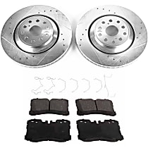 Front Brake Disc and Pad Kit, Cross-drilled and Slotted, 5 Lugs, Organic, Evolution Drilled & Slotted Series