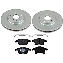Front Brake Disc and Pad Kit, Plain Surface, 5 Lugs, Ceramic, Evolution Geomet Coated High Carbon