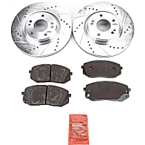 KIT-091421-404 Front Brake Disc and Pad Kit, Cross-drilled and Slotted 5 Lugs Ceramic Brake Disc Evolution Drilled & Slotted Series; Brake Pad Set Pro-Line Series