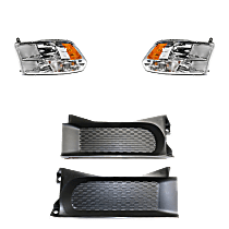 4-Piece Kit, Driver and Passenger Side Halogen Headlight, With bulb(s), OE Replacement, Includes (2) Bumper Trim and (2) Headlight