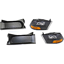 4-Piece Kit, Driver and Passenger Side Halogen Headlight, Without bulb(s), For Models With Factory Standard Type Headlights, OE Replacement, Includes (2) Bumper Trim and (2) Headlight