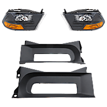 4-Piece Kit, Driver and Passenger Side Halogen Headlight, Without bulb(s), OE Replacement, Includes (2) Bumper Trim and (2) Headlight
