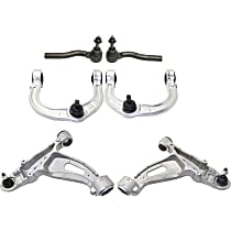 6-Piece Kit Front, Driver and Passenger Side, Upper and Lower Control Arm Kit, includes (4) Control Arm and (2) Tie Rod End