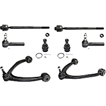 8-Piece Kit Front, Driver and Passenger Side, Upper Control Arm Kit, 4WD/RWD, For Models With Cast Iron Arm, 4.150in. Length, includes (2) Ball Joint, (2) Control Arm, and (4) Tie Rod End