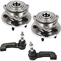 4-Piece Kit Front, Driver and Passenger Side Wheel Hub, Non-ABS, 5 Lugs, With Bearing,  Includes (2) Tie Rod End and (2) Wheel Hub