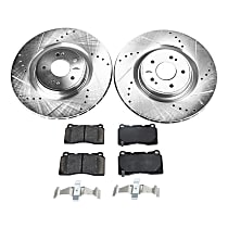 4-Piece Kit Front Brake Disc and Pad Kit, Cross-drilled and Slotted, 5 Lugs, 350.01 mm, Ceramic, With 1 Piece Rotor, 2.0L 4Cyl, Evolution Drilled & Slotted Series  Includes (2) Brake Disc and (1) Brake Pad Set