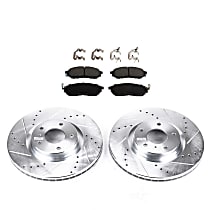 Front Brake Disc and Pad Kit, Cross-drilled and Slotted, 5 Lugs, 12.58 in., Ceramic, For Models Without Sports Brake Package, 320mm Front, 203mm Rear Rotor, Evolution Drilled & Slotted Series