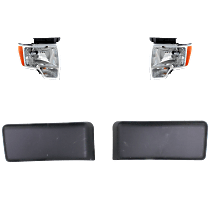 3-Piece Kit Driver and Passenger Side Halogen Headlight, With bulb(s), OE Replacement Includes (1) Bumper Trim and (2) Headlight