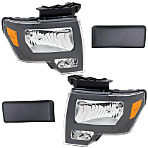 3-Piece Kit Driver and Passenger Side Halogen Headlight, Without bulb(s), OE Replacement Includes (1) Bumper Trim and (2) Headlight