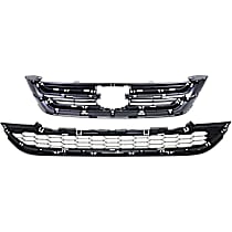 2-Piece Kit Front Bumper Grille, Mexico or USA Built Vehicle, Gray Shell and Insert, CAPA Certified, Includes (1) Bumper Grille and (1) Grille