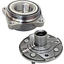 2-Piece Kit Front, Driver or Passenger Side Wheel Hub, 4 Lugs, With Bearing, includes (1) Wheel Bearing and (1) Wheel Hub