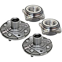 4-Piece Kit Front, Driver and Passenger Side Wheel Hub, 4 Lugs, With Bearing, includes (2) Wheel Bearing and (2) Wheel Hub
