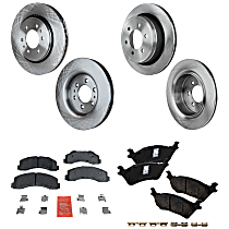 Front and Rear Brake Disc and Pad Kit, Plain Surface, 6 Lugs, Cast Iron , Pro-Line Series