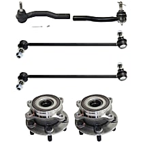 6-Piece Kit Front, Driver and Passenger Side Suspension Kit, includes (2) Sway Bar Link, (2) Tie Rod End, and (2) Wheel Hub