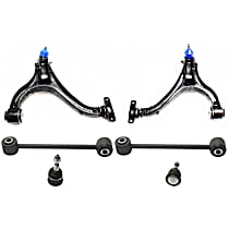 6-Piece Kit Front, Driver and Passenger Side, Lower Control Arm Kit, Non-Adjustable Type, Straight Link With Eyelets on Both Ends,  Includes (2) Ball Joint, (2) Control Arm, and (2) Sway Bar Link