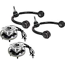 4-Piece Kit Front, Driver and Passenger Side, Upper Control Arm Kit, Rear Wheel Drive,  Includes (2) Control Arm and (2) Wheel Hub