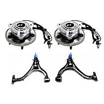 4-Piece Kit Front, Driver and Passenger Side, Lower Control Arm Kit, Rear Wheel Drive,  Includes (2) Control Arm and (2) Wheel Hub