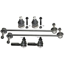 6-Piece Kit Front, Driver and Passenger Side Suspension Kit, includes (2) Ball Joint, (2) Sway Bar Link, and (2) Tie Rod End
