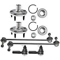 6-Piece Kit Front, Driver and Passenger Side Suspension Kit, includes (2) Sway Bar Link, (2) Tie Rod End, and (2) Wheel Hub