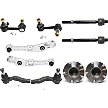 10-Piece Kit Front, Driver and Passenger Side, Lower, Frontward Control Arm Kit, Includes (2) Control Arm, (2) Sway Bar Link, (4) Tie Rod End, and (2) Wheel Hub