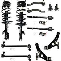 Front, Driver and Passenger Side Control Arm Kit, Front Wheel Drive, With Standard Design, With 7 Passenger, includes Ball Joints, Shock Absorber and Strut Assembly, Sway Bar Links, and Tie Rod Ends