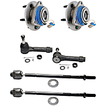 6-Piece Kit Rear, Driver and Passenger Side Wheel Hub,  Steel Wire Clip - Bearing Flange Mounting Holes Threaded, AWD, 5 Lugs, With Bearing, With Sensor,  Includes (4) Tie Rod End and (2) Wheel Hub