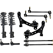 Front, Driver and Passenger Side Control Arm Kit, Rear Wheel Drive, includes Shock Absorber and Strut Assembly, Sway Bar Links, and Tie Rod Ends