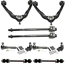 10-Piece Kit Front, Driver and Passenger Side Suspension Includes Ball Joints, Control Arms, Sway Bar Links, and Tie Rod Ends, RWD, Rack Steering Type, Power Steering, 22mm Thread at Steering Rack