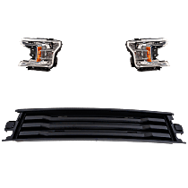 3-Piece Kit Driver and Passenger Side Halogen Headlight, With bulb(s), For Models w/o Black Appearance and Special Edition Package, OE Replacement, Includes (1) Bumper Trim and (2) Headlight