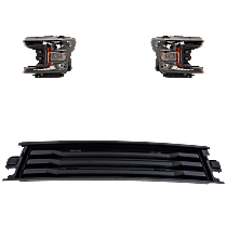 3-Piece Kit, Driver and Passenger Side Halogen Headlight, With bulb(s), OE Replacement, Includes (1) Bumper Trim and (2) Headlight