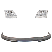 4-Piece Kit, Driver and Passenger Side Halogen Headlight, Without bulb(s), Clear Lens, Chrome Interior, Includes (2) Bumper Trim and (2) Headlight