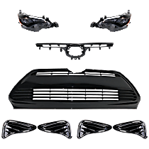 6-Piece Kit Driver and Passenger Side LED Headlight, With bulb(s), OE Replacement,  Includes (1) Bumper Grille, (1) Grille Assembly, (2) Headlight, and (2) Fog Light Cover