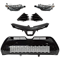 6-Piece Kit Driver and Passenger Side LED Headlight, With bulb(s), OE Replacement, Sedan,  Includes (1) Bumper Grille, (1) Grille Assembly, (2) Headlight, and (2) Fog Light Cover