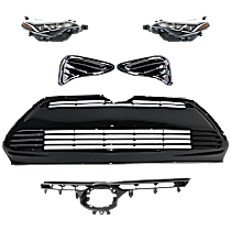 6-Piece Kit Driver and Passenger Side LED Headlight, With bulb(s), OE Replacement,  Includes (1) Bumper Grille, (1) Grille Assembly, (2) Headlight, and (2) Fog Light Cover