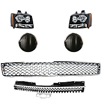 6-Piece Kit Driver and Passenger Side Halogen Headlight, With bulb(s), For Models With Off Road Package, OE Replacement,  Includes (1) Bumper Grille, (2) Fog Light Cover, (1) Grille and (2) Headlight