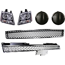 6-Piece Kit Upper Grille, Polished,  Includes (1) Bumper Grille, (2) Fog Light Cover, (1) Grille Assembly, and (2) Headlight
