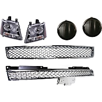 6-Piece Kit Upper Grille, Polished,  Includes (1) Bumper Grille, (2) Fog Light Cover, (1) Grille Assembly, and (2) Headlight