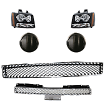 6-Piece Kit Driver and Passenger Side Halogen Headlight, With bulb(s), For Models Without Off Road Package, OE Replacement,  Includes (1) Bumper Grille, (2) Fog Light Cover, (1) Grille and (2) Headlight