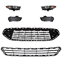 6-Piece Kit Driver and Passenger Side Halogen Headlight, With bulb(s), OE Replacement, CAPA Certified Includes (1) Bumper Grille, (2) Fog Light Cover, (1) Grille Assembly, and (2) Headlight