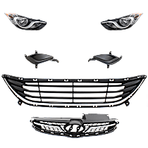 6-Piece Kit Driver and Passenger Side Halogen Headlight, With bulb(s), USA Built Vehicle, OE Replacement,  Includes (1) Bumper Grille, (2) Fog Light Cover, (1) Grille Assembly, and (2) Headlight