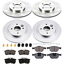 Front and Rear Brake Disc and Pad Kit, Plain Surface 4 Lugs - Front; 4 Lugs - Rear Front-Organic, Rear-Semi-Metallic Pro-Line Series