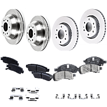 8-Piece Kit Front and Rear Brake Disc and Pad Kit, Plain Surface, 6 Lugs - Front; 6 Lugs - Rear, Front-Ceramic/Rear-Semi-Metallic, 4.2L 6Cyl, Pro-Line Series  Includes (4) Brake Disc and (2) Brake Pad Set