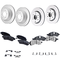 8-Piece Kit Front and Rear Brake Disc and Pad Kit, Plain Surface, 6 Lugs - Front; 6 Lugs - Rear, Front-Ceramic/Rear-Semi-Metallic, 4.2L 6Cyl, Evolution Geomet Coated High Carbon  Includes (4) Brake Disc and (2) Brake Pad Set