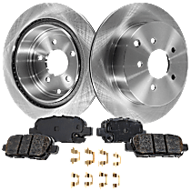4-Piece Kit Rear Brake Disc and Pad Kit, Plain Surface, engdesig: VQ35DE, Naturally Aspirated, GA, Nissan Engine, S, 3.5L 6Cyl,  Includes (2) Brake Disc and (1) Brake Pad Set