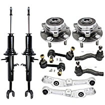 Front, Driver and Passenger Side Control Arm Kit, Rear Wheel Drive, includes Shock Absorber and Strut Assembly, Sway Bar Links, Tie Rod Ends, and Wheel Hubs